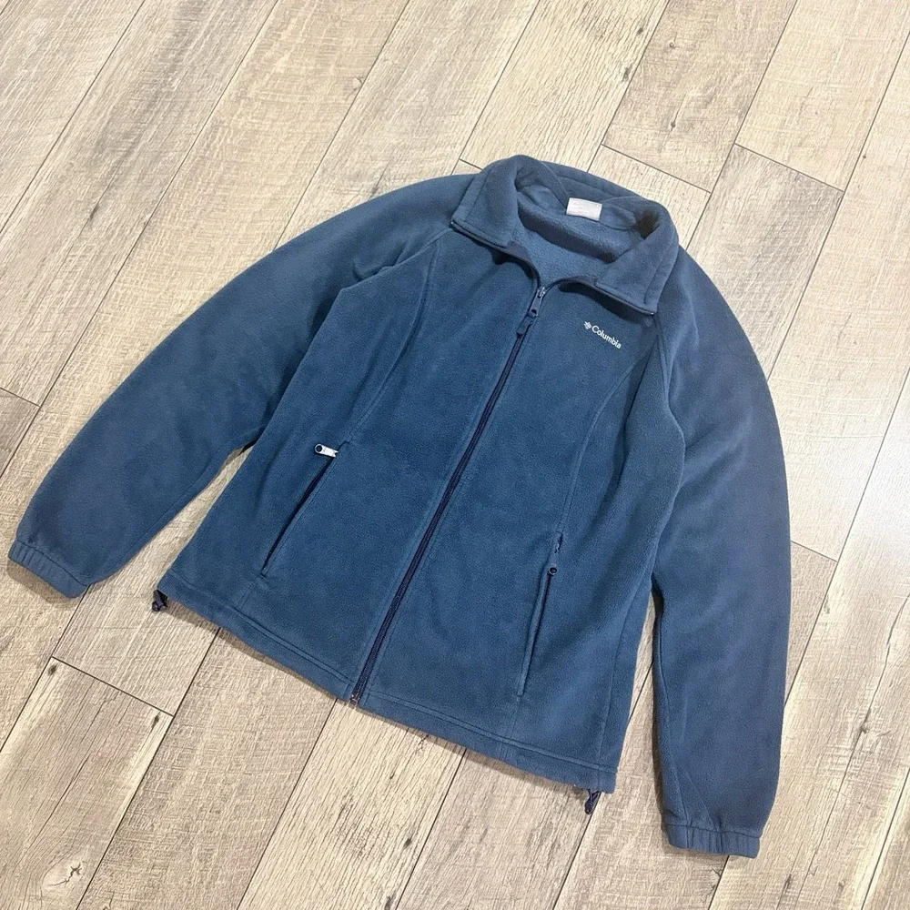 Columbia‎ Hiking Jacket Blue Fleece Stand Collar Full Zip Pockets Womens Large